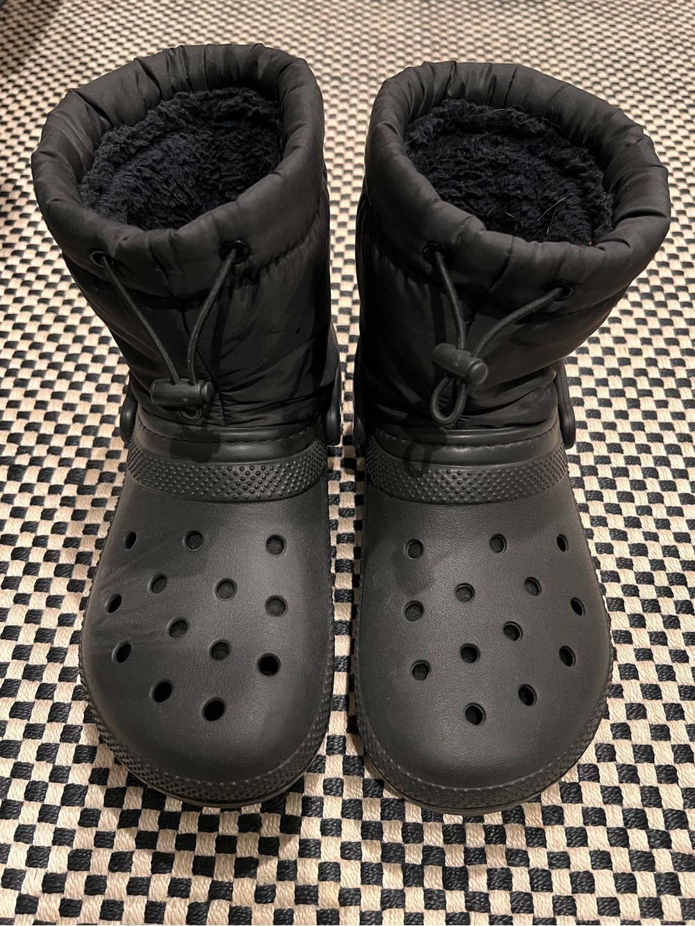 CROCS Black Insulated Winter Rain Boots with Drawcord Cuff